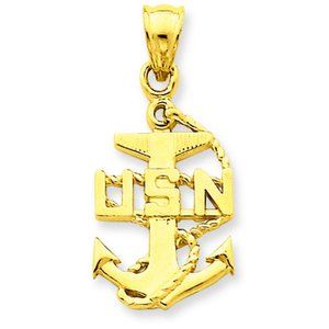 14k Solid Gold US Navy Anchor Symbol Pendant